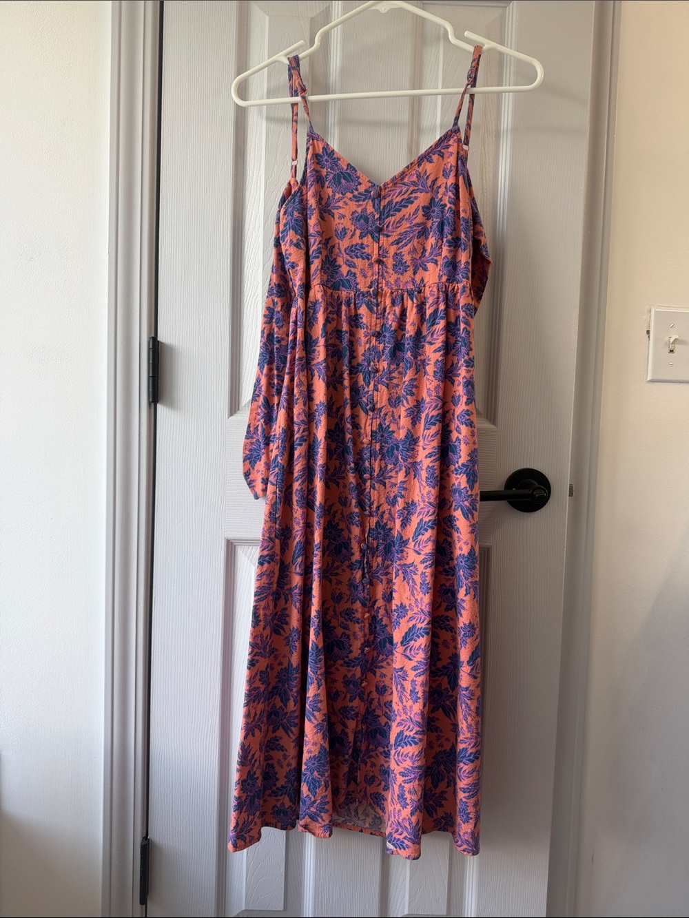 Universal Thread Coral Midi Dress with Navy Floral Print